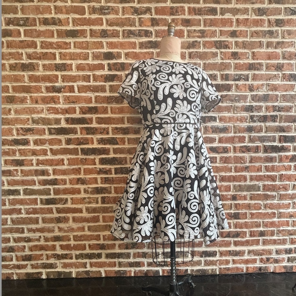 Black/White Applique Fit and Flare Dress